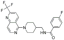 4-FLUORO-N-((1-[2-(TRIFLUOROMETHYL)-1,6-NAPHTHYRIDIN-5-YL]PIPERIDIN-4-YL)METHYL)BENZAMIDE Struktur