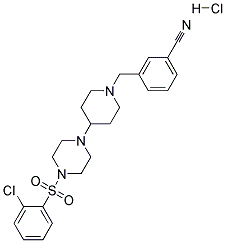 3-[(4-(4-[(2-CHLOROPHENYL)SULFONYL]PIPERAZIN-1-YL)PIPERIDIN-1-YL)METHYL]BENZONITRILE HYDROCHLORIDE Struktur