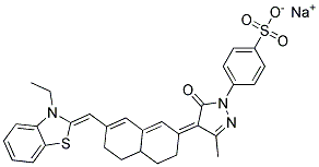 SODIUM 4-[4-[7-([3-ETHYL-1,3-BENZOTHIAZOL-2(3H)-YLIDENE]METHYL)-4,4A,5,6-TETRAHYDRO-2(3H)-NAPHTHALENYLIDENE]-3-METHYL-5-OXO-1H-PYRAZOL-1(5H)-YL]BENZENESULFONATE Struktur