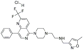 N-[(5-METHYLISOXAZOL-3-YL)METHYL]-2-(4-[8-PHENYL-2-(TRIFLUOROMETHYL)-1,6-NAPHTHYRIDIN-5-YL]PIPERAZIN-1-YL)ETHANAMINE HYDROCHLORIDE Structure