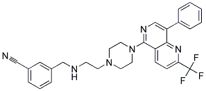 3-([(2-(4-[8-PHENYL-2-(TRIFLUOROMETHYL)-1,6-NAPHTHYRIDIN-5-YL]PIPERAZIN-1-YL)ETHYL)AMINO]METHYL)BENZONITRILE Struktur