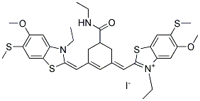 3-ETHYL-2-[(5-[(ETHYLAMINO)CARBONYL]-3-([3-ETHYL-5-METHOXY-6-(METHYLSULFANYL)-1,3-BENZOTHIAZOL-2(3H)-YLIDENE]METHYL)-2-CYCLOHEXEN-1-YLIDENE)METHYL]-5-METHOXY-6-(METHYLSULFANYL)-1,3-BENZOTHIAZOL-3-IUMIODIDE Struktur