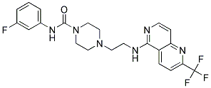 N-(3-FLUOROPHENYL)-4-(2-([2-(TRIFLUOROMETHYL)-1,6-NAPHTHYRIDIN-5-YL]AMINO)ETHYL)PIPERAZINE-1-CARBOXAMIDE Struktur