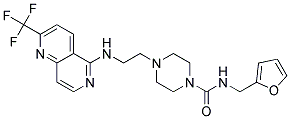 N-(2-FURYLMETHYL)-4-(2-([2-(TRIFLUOROMETHYL)-1,6-NAPHTHYRIDIN-5-YL]AMINO)ETHYL)PIPERAZINE-1-CARBOXAMIDE Struktur