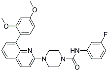 4-[8-(2,4-DIMETHOXYPHENYL)QUINOLIN-2-YL]-N-(3-FLUOROPHENYL)PIPERAZINE-1-CARBOXAMIDE Struktur