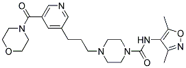 N-(3,5-DIMETHYLISOXAZOL-4-YL)-4-(3-[5-(MORPHOLIN-4-YLCARBONYL)PYRIDIN-3-YL]PROPYL)PIPERAZINE-1-CARBOXAMIDE Struktur