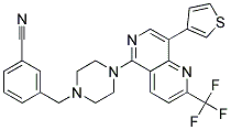 3-((4-[8-(3-THIENYL)-2-(TRIFLUOROMETHYL)-1,6-NAPHTHYRIDIN-5-YL]PIPERAZIN-1-YL)METHYL)BENZONITRILE Struktur