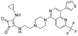 3-(CYCLOPROPYLAMINO)-4-[(2-(4-[8-(3-THIENYL)-2-(TRIFLUOROMETHYL)-1,6-NAPHTHYRIDIN-5-YL]PIPERAZIN-1-YL)ETHYL)AMINO]CYCLOBUT-3-ENE-1,2-DIONE Struktur