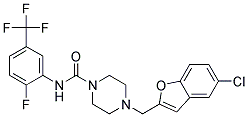 4-[(5-CHLORO-1-BENZOFURAN-2-YL)METHYL]-N-[2-FLUORO-5-(TRIFLUOROMETHYL)PHENYL]PIPERAZINE-1-CARBOXAMIDE Struktur