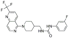 N-(3-FLUOROPHENYL)-N'-((1-[2-(TRIFLUOROMETHYL)-1,6-NAPHTHYRIDIN-5-YL]PIPERIDIN-4-YL)METHYL)UREA Struktur