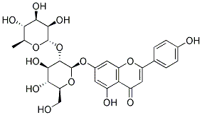 7-[(2R,3S,4R,5R,6S)-4,5-DIHYDROXY-6-HYDROXYMETHYL-3-((2S,3R,4R,5R,6S)-3,4,5-TRIHYDROXY-6-METHYL-TETRAHYDRO-PYRAN-2-YLOXY)-TETRAHYDRO-PYRAN-2-YLOXY]-5-HYDROXY-2-(4-HYDROXY-PHENYL)-CHROMEN-4-ONE Struktur