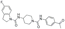 N-(1-([(4-ACETYLPHENYL)AMINO]CARBONYL)PIPERIDIN-4-YL)-5-FLUOROINDOLINE-1-CARBOXAMIDE Struktur