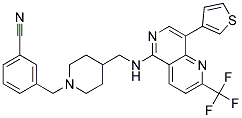 3-([4-(([8-(3-THIENYL)-2-(TRIFLUOROMETHYL)-1,6-NAPHTHYRIDIN-5-YL]AMINO)METHYL)PIPERIDIN-1-YL]METHYL)BENZONITRILE Struktur