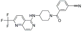 3-[(4-([2-(TRIFLUOROMETHYL)-1,6-NAPHTHYRIDIN-5-YL]AMINO)PIPERIDIN-1-YL)CARBONYL]BENZONITRILE Struktur