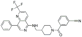 3-([4-(([8-PHENYL-2-(TRIFLUOROMETHYL)-1,6-NAPHTHYRIDIN-5-YL]AMINO)METHYL)PIPERIDIN-1-YL]CARBONYL)BENZONITRILE Struktur