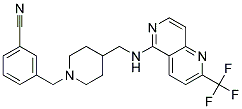 3-([4-(([2-(TRIFLUOROMETHYL)-1,6-NAPHTHYRIDIN-5-YL]AMINO)METHYL)PIPERIDIN-1-YL]METHYL)BENZONITRILE Struktur