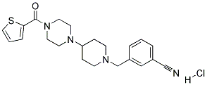 3-((4-[4-(2-THIENYLCARBONYL)PIPERAZIN-1-YL]PIPERIDIN-1-YL)METHYL)BENZONITRILE HYDROCHLORIDE Struktur