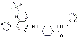 N-(2-FURYLMETHYL)-4-(([8-(3-THIENYL)-2-(TRIFLUOROMETHYL)-1,6-NAPHTHYRIDIN-5-YL]AMINO)METHYL)PIPERIDINE-1-CARBOXAMIDE Struktur