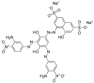 disodium 4-[[3,5-bis[(3-amino-4-nitrophenyl)azo]-2,4-dihydroxyphenyl]azo]-5-hydroxynaphthalene-2,7-disulphonate Struktur