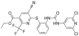 ethyl 5-cyano-6-{[2-({[(2,6-dichloro-4-pyridyl)amino]carbonyl}amino)phenyl]thio}-2-(trifluoromethyl)nicotinate Struktur