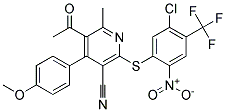 5-acetyl-2-{[5-chloro-2-nitro-4-(trifluoromethyl)phenyl]thio}-4-(4-methoxyphenyl)-6-methylnicotinonitrile Struktur