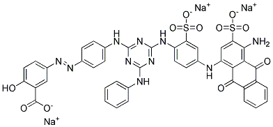 trisodium 5-[[4-[[4-[[4-[(4-amino-9,10-dihydro-9,10-dioxo-3-sulphonato-1-anthryl)amino]-2-sulphonatophenyl]amino]-6-(phenylamino)-1,3,5-triazin-2-yl]amino]phenyl]azo]salicylate  Struktur