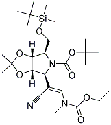 (3AR,4R,6S,6AS)-4-(TERT-BUTYL-DIMETHYL-SILANYLOXYMETHYL)-6-[(Z)-1-CYANO-2-(ETHOXYCARBONYLMETHYL-AMINO)-VINYL]-2,2-DIMETHYL-TETRAHYDRO-[1,3]DIOXOLO[4,5-C]PYRROLE-5-CARBOXYLIC ACID TERT-BUTYL ESTER Struktur