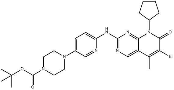 4-[6-(6-BROMO-8-CYCLOPENTYL-5-METHYL-7-OXO-7,8-DIHYDRO-PYRIDO[2,3-D]PYRIMIDIN-2-YLAMINO)-PYRIDIN-3-YL]-PIPERAZINE-1-CARBOXYLIC ACID TERT-BUTYL ESTER Struktur