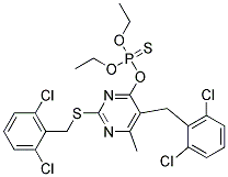 O-{5-(2,6-dichlorobenzyl)-2-[(2,6-dichlorobenzyl)thio]-6-methylpyrimidin-4-yl} O,O-diethyl phosphothioate Struktur