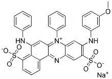 hydrogen 9-[(3-methoxyphenyl)amino]-7-phenyl-5-(phenylamino)-4,10-disulphonatobenzo[a]phenazinium, sodium salt  Struktur