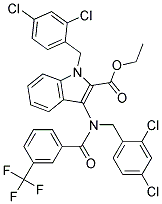 Ethyl 1-(2,4-dichlorobenzyl)-3-((2,4-dichlorobenzyl)(3-(trifluoromethyl)benzoyl)amino)-1H-indole-2-carboxylate Struktur