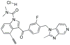 4-Ethynyl-N,N-dimethyl-3-[3-fluoro-4-[(2-methyl-1H-imidazo-[4,5-c]pyridin-1-yl)methyl]benzoyl]-1H-indole-1-carboxamide hydrochloride Struktur