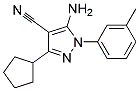 5-amino-3-cyclopentyl-1-(3-methylphenyl)-1H-pyrazole-4-carbonitrile Struktur