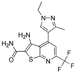 3-Amino-4-(1-ethyl-3-methyl-1H-pyrazol-4-yl)-6-trifluoromethyl-thieno[2,3-b]pyridine-2-carboxylicacidamide Struktur