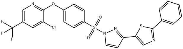 3-Chloro-2-(4-((3-(2-phenyl-1,3-thiazol-5-yl)-1H-pyrazol-1-yl)sulfonyl)phenoxy)-5-(trifluoromethyl)pyridine Struktur