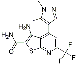 3-Amino-4-(1,5-dimethyl-1H-pyrazol-4-yl)-6-trifluoromethyl-thieno[2,3-b]pyridine-2-carboxylicacidamide Struktur