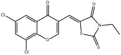 5-((6,8-DICHLORO-4-OXO(4H-CHROMEN-3-YL))METHYLENE)-3-ETHYL-2-THIOXO-1,3-THIAZOLIDIN-4-ONE Struktur