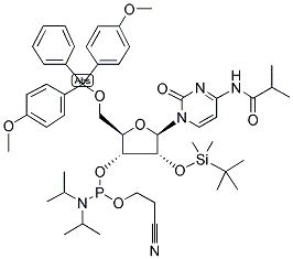 N4-(ISOBUTYRYL)-5'-O-(DIMETHOXYTRITYL)-2'-O-(T-BUTYLDIMETHYLSILYL)-CYTIDINE-3'-N,N-DIISOPROPYL (CYANOETHYL) PHOSPHORAMIDITE Struktur