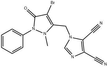 1-((4-BROMO-2-METHYL-5-OXO-1-PHENYL-3-PYRAZOLIN-3-YL)METHYL)IMIDAZOLE-4,5-DICARBONITRILE Struktur