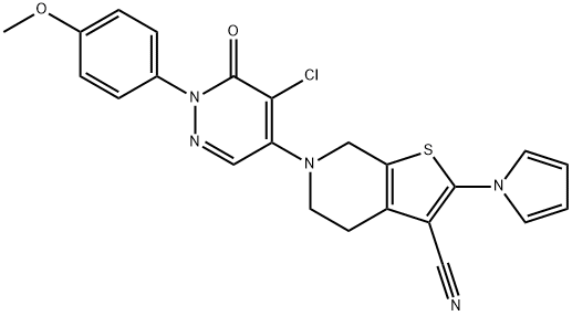 6-[5-CHLORO-1-(4-METHOXYPHENYL)-6-OXO-1,6-DIHYDRO-4-PYRIDAZINYL]-2-(1H-PYRROL-1-YL)-4,5,6,7-TETRAHYDROTHIENO[2,3-C]PYRIDINE-3-CARBONITRILE Struktur