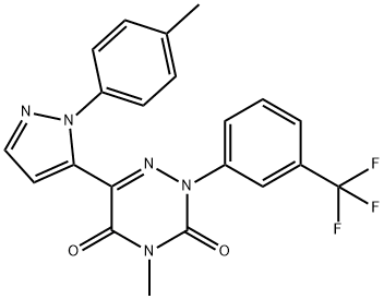 4-METHYL-6-[1-(4-METHYLPHENYL)-1H-PYRAZOL-5-YL]-2-[3-(TRIFLUOROMETHYL)PHENYL]-1,2,4-TRIAZINE-3,5(2H,4H)-DIONE Struktur