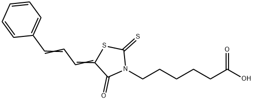 6-((5Z)-4-OXO-5-[(2E)-3-PHENYLPROP-2-ENYLIDENE]-2-THIOXO-1,3-THIAZOLIDIN-3-YL)HEXANOIC ACID Struktur