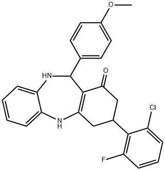 3-(2-CHLORO-6-FLUOROPHENYL)-11-(4-METHOXYPHENYL)-2,3,4,5,10,11-HEXAHYDRO-1H-DIBENZO[B,E][1,4]DIAZEPIN-1-ONE Struktur