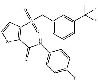 N-(4-FLUOROPHENYL)-3-([3-(TRIFLUOROMETHYL)BENZYL]SULFONYL)-2-THIOPHENECARBOXAMIDE Struktur