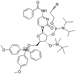 5'-O-(4,4'-DIMETHOXYTRITYL)-N4-BENZOYL-R-CYTIDINE-3'-T-BUTYLDIMETHYLSILYL-2'-(2-CYANOETHYL-N,N-DIISOPROPYL)PHOSPHORAMIDITE Struktur