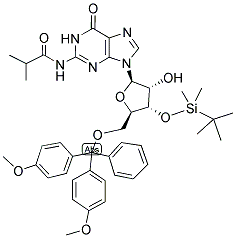 5'-O-(4,4'-DIMETHOXYTRITYL)-N2-ISOBUTYRYL-3'-T-BUTYLDIMETHYLSILYL-R-GUANOSINE Struktur