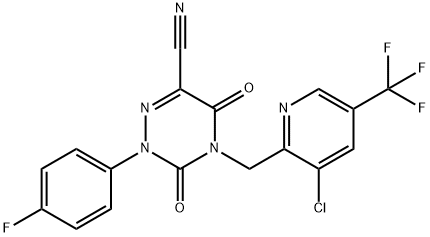 4-([3-CHLORO-5-(TRIFLUOROMETHYL)-2-PYRIDINYL]METHYL)-2-(4-FLUOROPHENYL)-3,5-DIOXO-2,3,4,5-TETRAHYDRO-1,2,4-TRIAZINE-6-CARBONITRILE Struktur