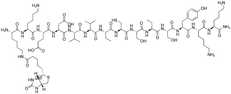 H-LYS(BIOTINYL)-LYS-GLU-ASP-VAL-VAL-ABU-CYS-SER-ABU-SER-TYR-LYS-LYS-NH2 Struktur