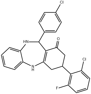 3-(2-CHLORO-6-FLUOROPHENYL)-11-(4-CHLOROPHENYL)-2,3,4,5,10,11-HEXAHYDRO-1H-DIBENZO[B,E][1,4]DIAZEPIN-1-ONE Struktur