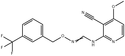 N-(3-CYANO-4-METHOXY-2-PYRIDINYL)-N'-([3-(TRIFLUOROMETHYL)BENZYL]OXY)IMINOFORMAMIDE Struktur